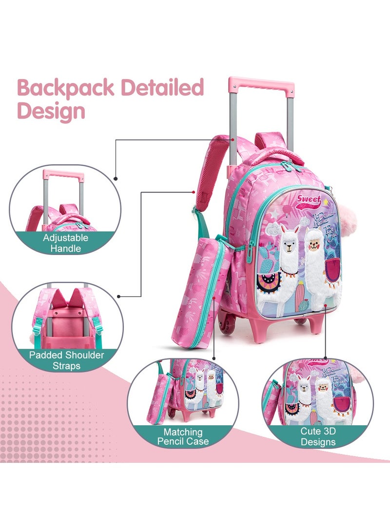 16 Inch Set Of 3 Trolley School Bag With Lunch Bag And Pencil Case Lama - Pink