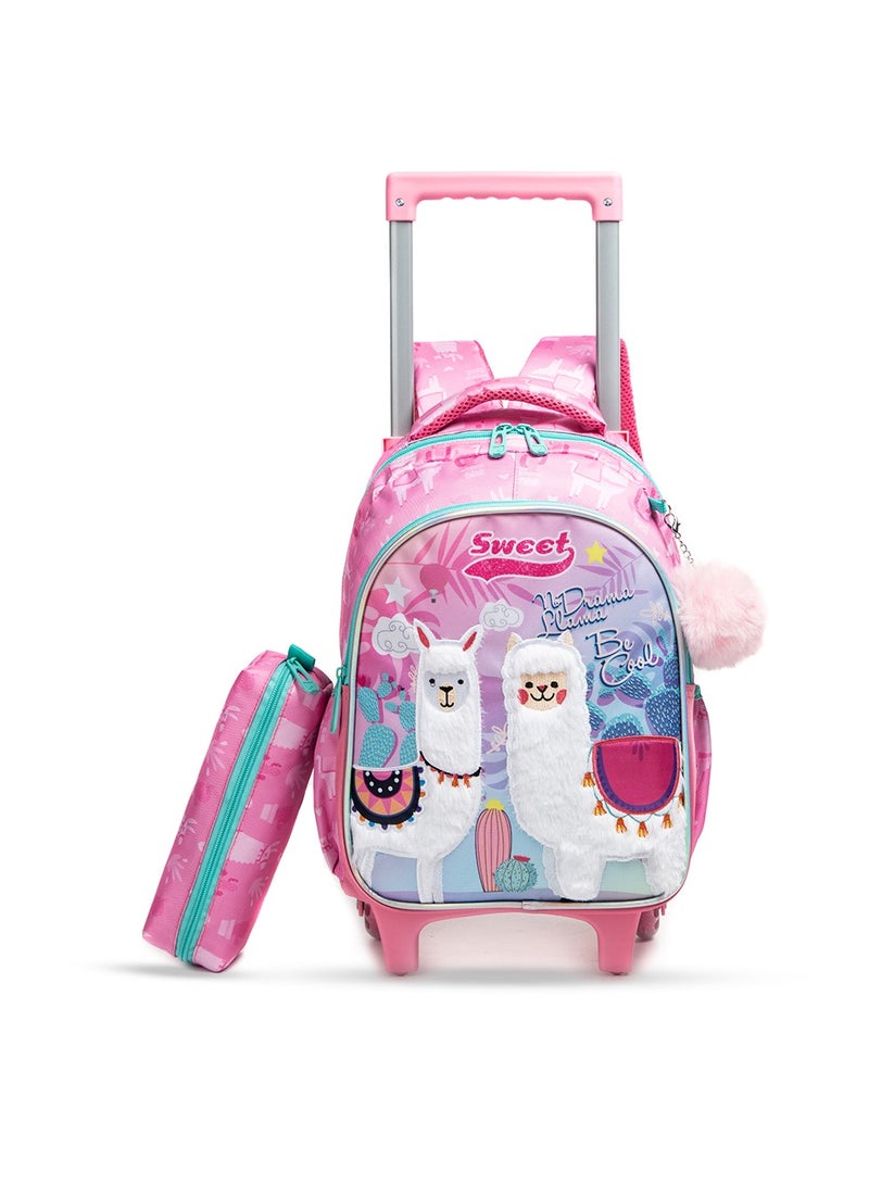 16 Inch Set Of 3 Trolley School Bag With Lunch Bag And Pencil Case Lama - Pink