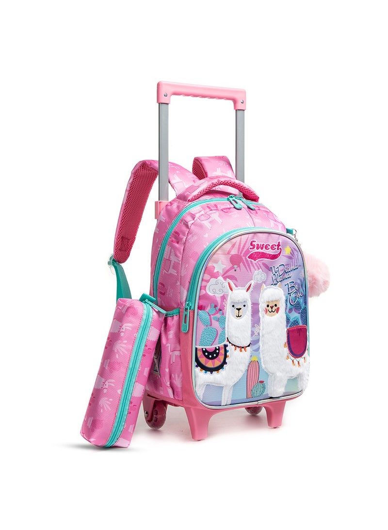 16 Inch Set Of 3 Trolley School Bag With Lunch Bag And Pencil Case Lama - Pink