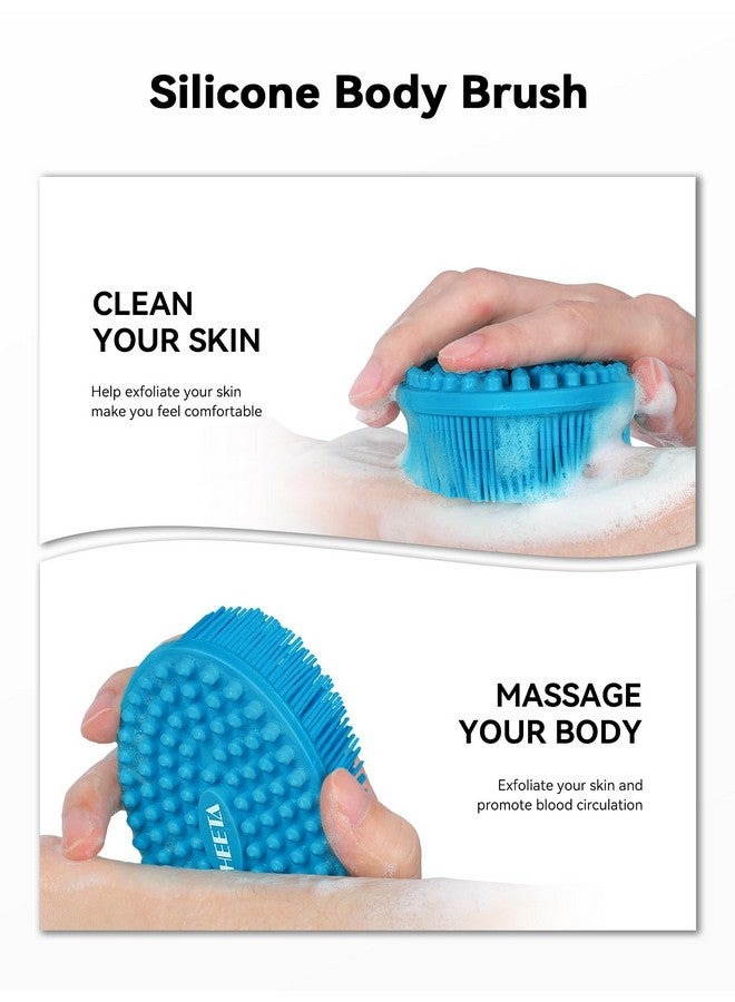 Silicone Body Scrubber Silicone Loofah Gentle Exfoliating 2 Side Design Silicone Boby Brush Lathers Well Easy To Clean & Durable For Removing Dead Skin And Dry Brush To Massage Skin Blue