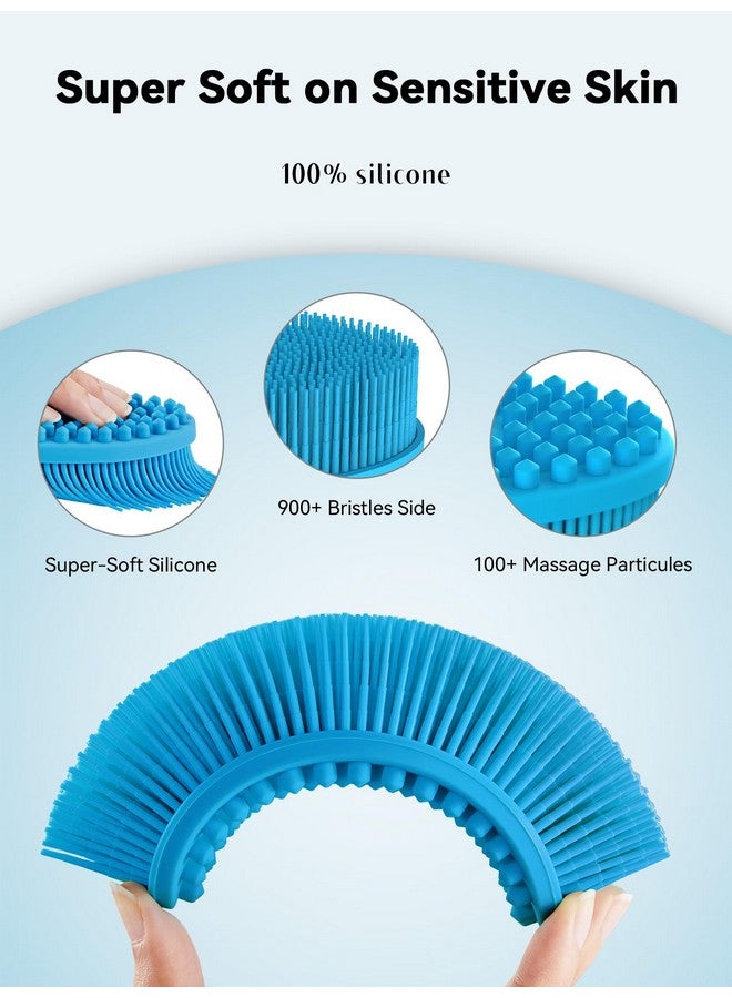 Silicone Body Scrubber Silicone Loofah Gentle Exfoliating 2 Side Design Silicone Boby Brush Lathers Well Easy To Clean & Durable For Removing Dead Skin And Dry Brush To Massage Skin Blue