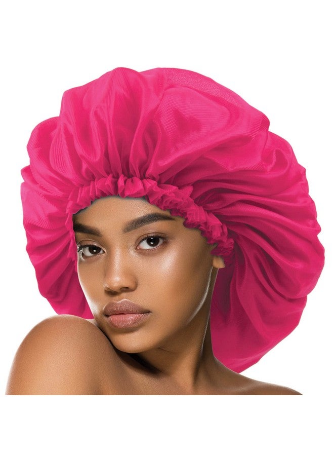 Argan & Black Castor Treatment Caps Satin Sleep Cap Bonnet Hair Accessories Shower Caps For Women Reusable Waterproof Super Jumbo Pink