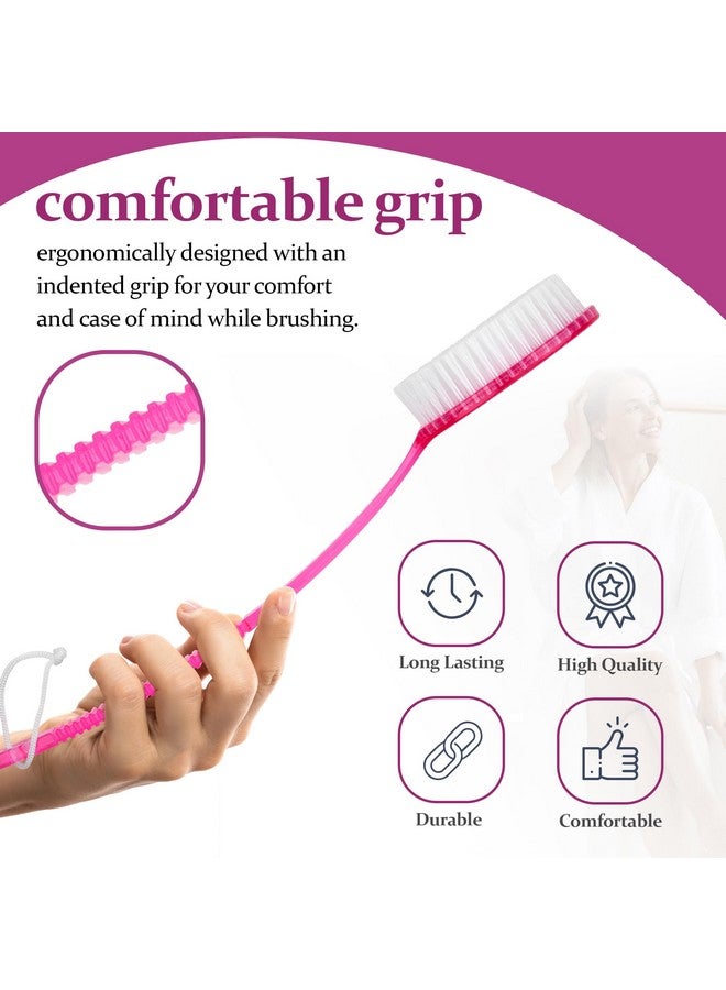 Bath Brush With Bristles Long Handle For Exfoliating Back Body And Feet Bath And Shower Scrubber Pink (1 Pack)