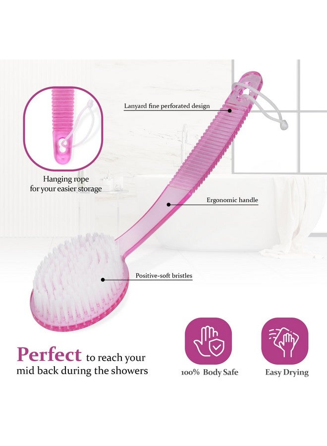 Bath Brush With Bristles Long Handle For Exfoliating Back Body And Feet Bath And Shower Scrubber Pink (1 Pack)