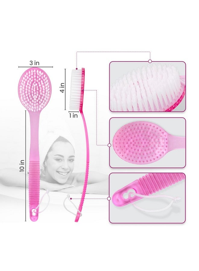 Bath Brush With Bristles Long Handle For Exfoliating Back Body And Feet Bath And Shower Scrubber Pink (1 Pack)