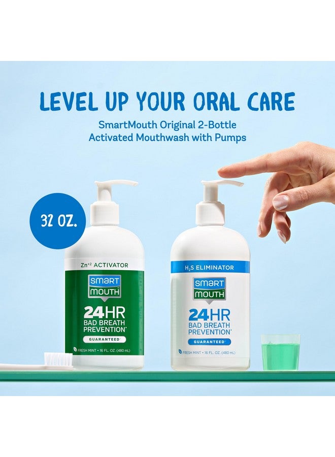 2Bottle Activated Mouthwash System With Pumps Adult Mouthwash For Bad Breath Twice Daily Oral Care System With Zinc Ion Technology Fresh Mint Flavor 32 Fl Oz (16 Oz Per Bottle)