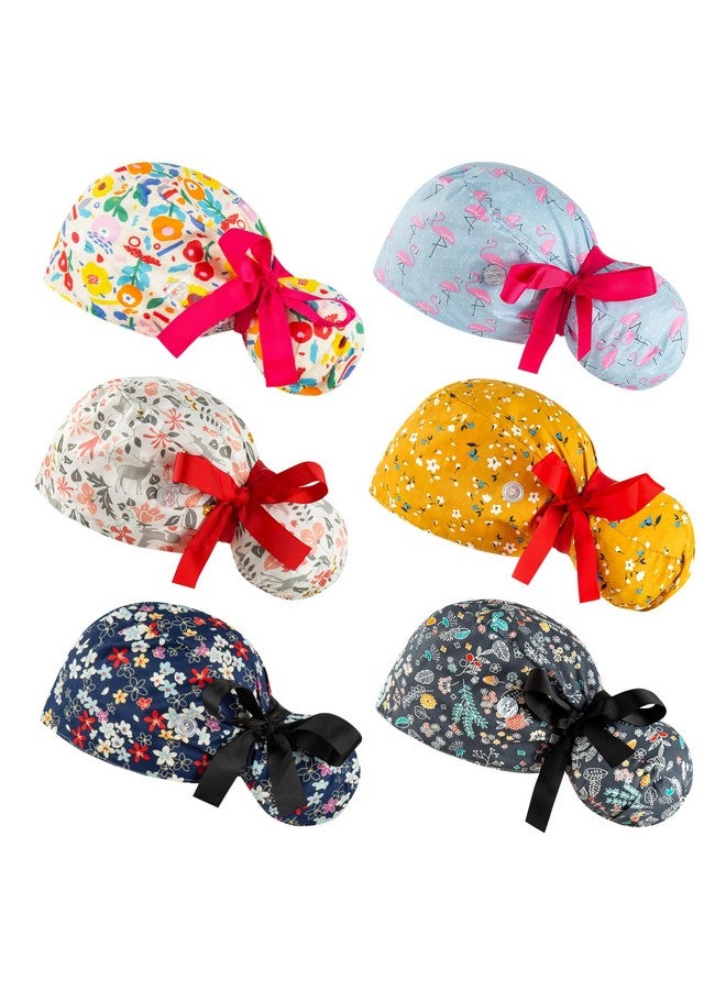 Scrub Caps Women Bouffant Scrub Hats Caps Nurses Adjustable Working Cap Ponytail Pouch Tie Back Hats