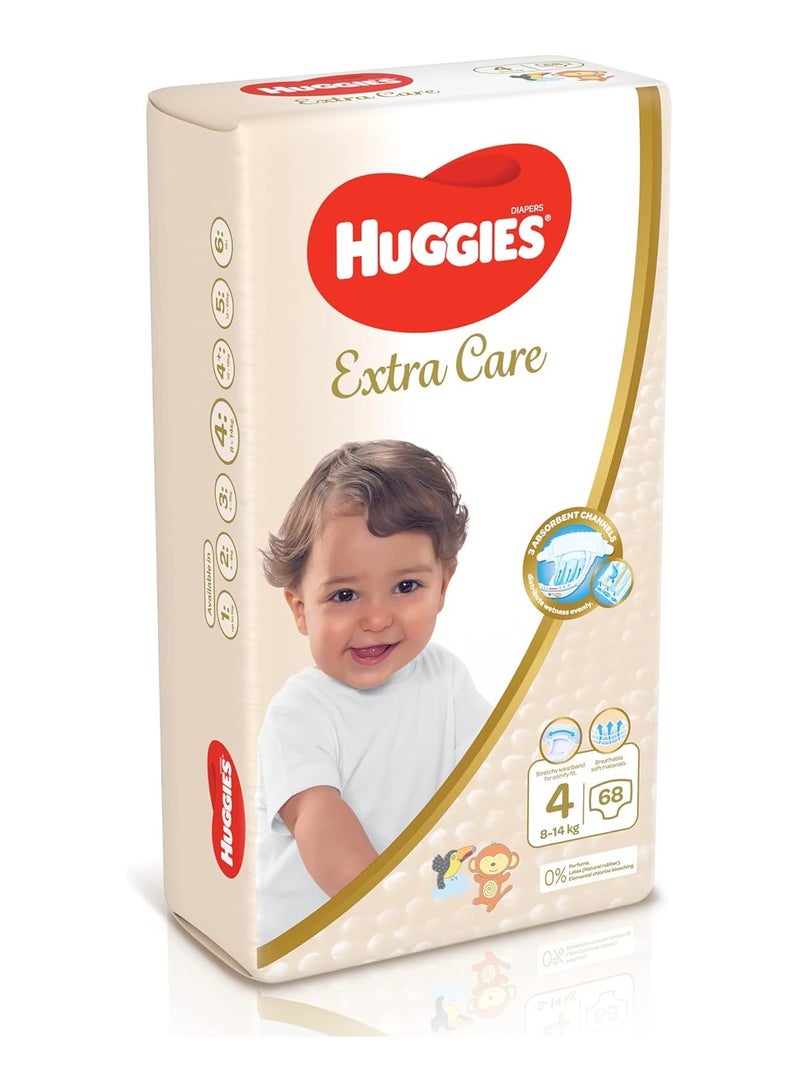 Huggies Extra Care, Size 4, 8 -14 kg, Jumbo Pack, 68 Diapers