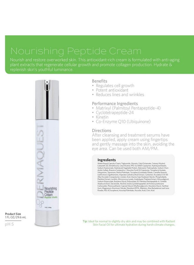 Peptide Vitality Nourishing Peptide Cream Anti Aging Hydrating Face Moisturizer Reduces Wrinkles & Fine Lines For Normal To Dry Skin For Men & Women (2Oz)