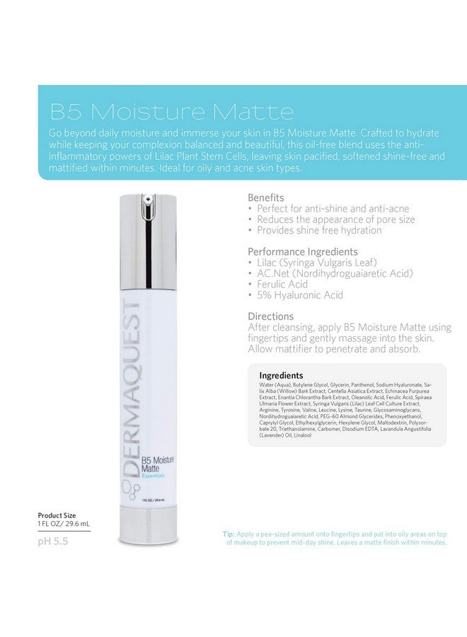 Essential B5 Moisture Matte Face Moisturizer For Oily & Acne Prone Skin 5% Hyaluronic Acid Women & Mens Moisturizer Reduces Oil & Shine Instantly (1Oz)