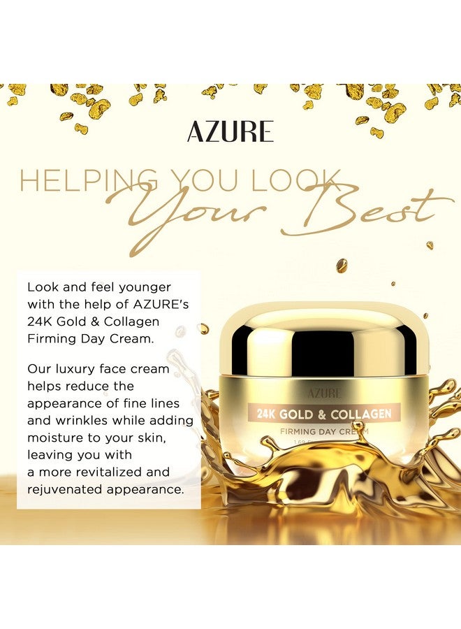 Azure 24K Gold & Collagen Firming Day Cream Moisturizing Illuminating & Lifting Reduces Wrinkles & Fine Lines Anti Aging & Toning Made In Korea 50Ml