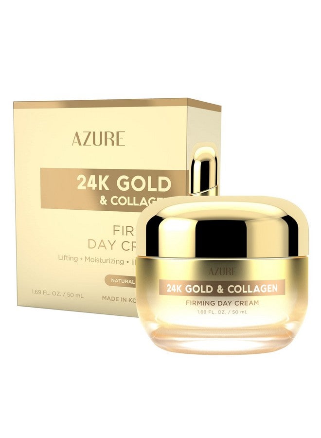 Azure 24K Gold & Collagen Firming Day Cream Moisturizing Illuminating & Lifting Reduces Wrinkles & Fine Lines Anti Aging & Toning Made In Korea 50Ml