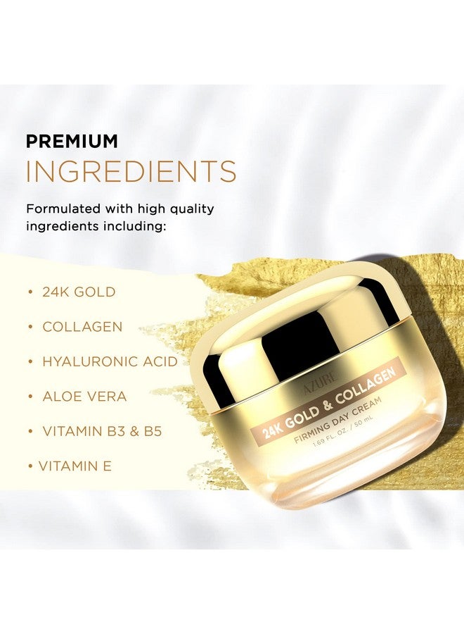 Azure 24K Gold & Collagen Firming Day Cream Moisturizing Illuminating & Lifting Reduces Wrinkles & Fine Lines Anti Aging & Toning Made In Korea 50Ml