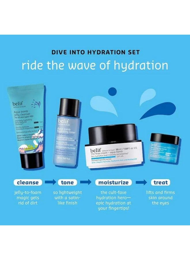 Aqua Bomb Dive Into Hydration Set 26 Hours Of Hydrating Antioxidant Skincare Soothing & Hydrating Herbs Aqua Bomb Cleansing Balm Hydrating Toner Eye Bomb