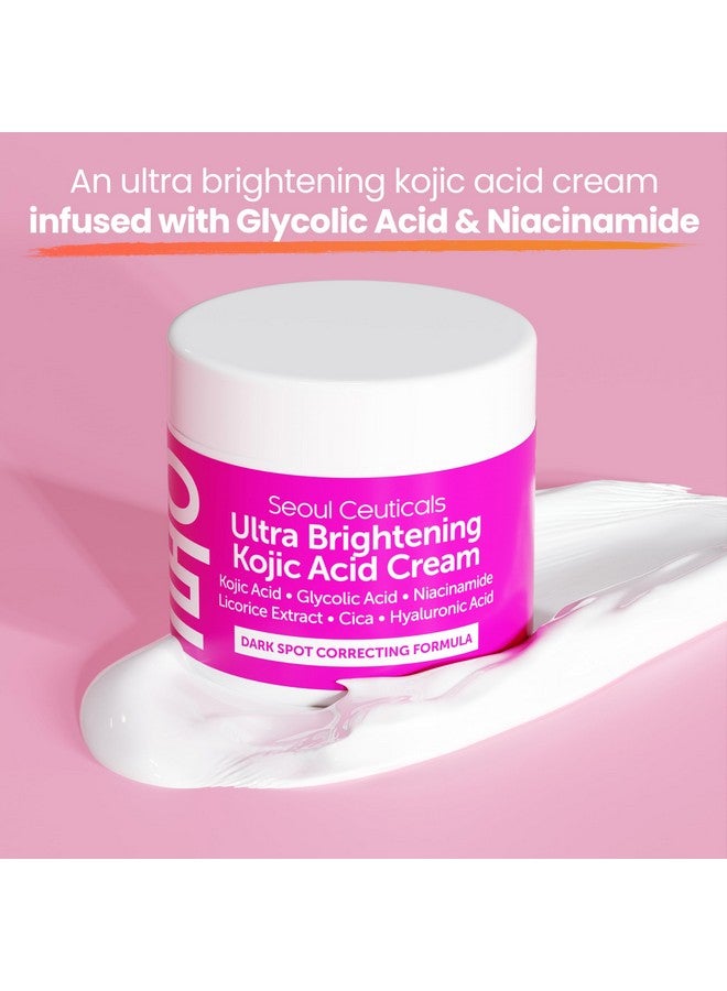 Korean Kojic Acid Cream Dark Spot Remover + Glycolic Acid + Niacinamide + Cica + Ha Moisturizer Cruelty Free K Beauty Skincare 2Oz