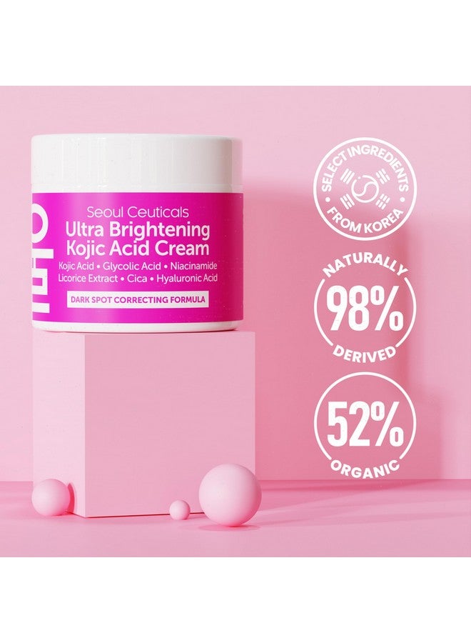 Korean Kojic Acid Cream Dark Spot Remover + Glycolic Acid + Niacinamide + Cica + Ha Moisturizer Cruelty Free K Beauty Skincare 2Oz