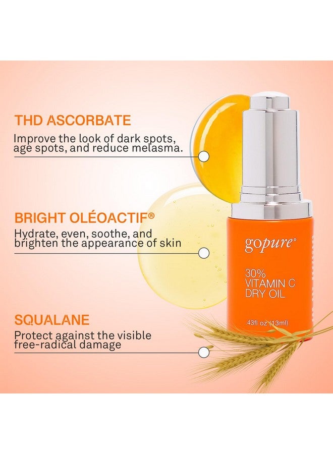 30% Vitamin C Dry Oil Dark Spot Reducer With Antiaging Vitamin C Oil To Improve Fine Lines & Wrinkles With Moisturizing Squalane For Glowing & Youthfullooking Skin 0.43 Fl Oz