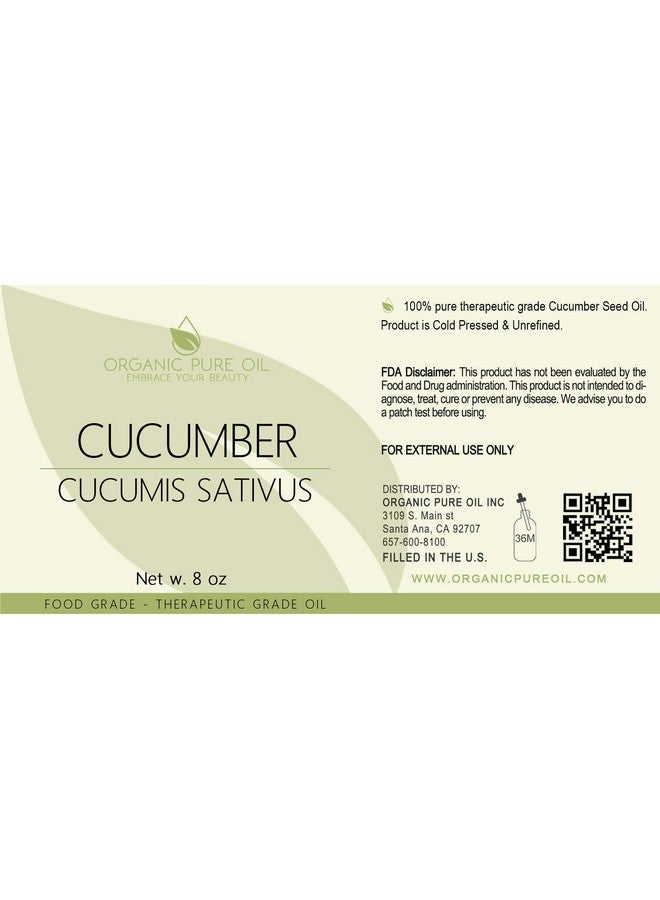 Cucumber Seed Oil 8 Oz 100% Pure Unrefined Cold Pressed Nongmo Hexanefree Vegan Carrier Oil For Skin Hair Nails Body Face & More Hydrating Nourishing Skin Rejuvenating