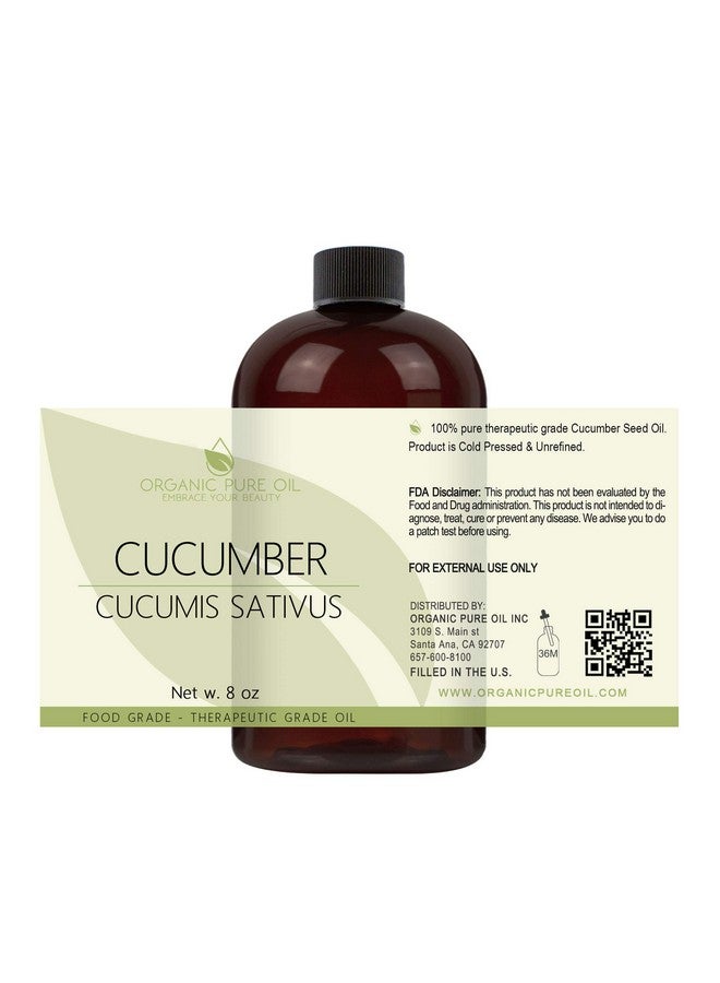 Cucumber Seed Oil 8 Oz 100% Pure Unrefined Cold Pressed Nongmo Hexanefree Vegan Carrier Oil For Skin Hair Nails Body Face & More Hydrating Nourishing Skin Rejuvenating