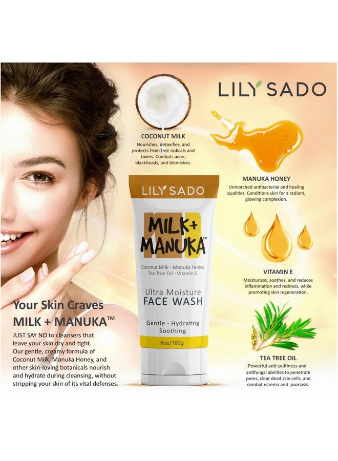 Milk+Manuka Coconut Milk & Honey Cream Face Cleanser Natural Ultra Moisturizing Facial Wash Cleanses Balances Soothes & Hydrates Large 6Oz