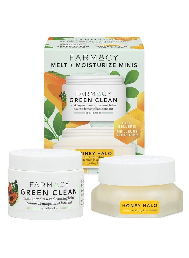 Melt + Moisturize Minis Duo Green Clean Makeup Remover Cleansing Balm & Honey Halo Ceramide Face Moisturizer The Perfect Makeup Removing & Moisturizing Skincare Routine