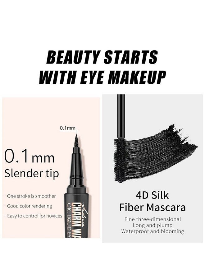 4D Silk Fiber Lash Mascara & Eyeliner Pen Extension Voluminous Fiber Mascara Waterproof & Smudgeproof Eyeliner Longlasting No Flaking Natural No Clumping All Day Exquisitely Full