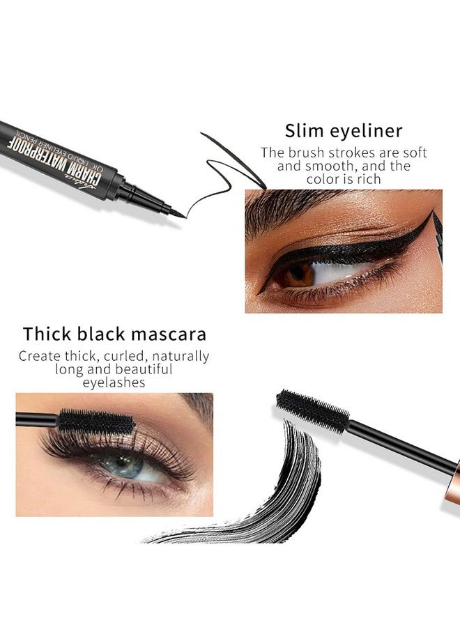 4D Silk Fiber Lash Mascara & Eyeliner Pen Extension Voluminous Fiber Mascara Waterproof & Smudgeproof Eyeliner Longlasting No Flaking Natural No Clumping All Day Exquisitely Full