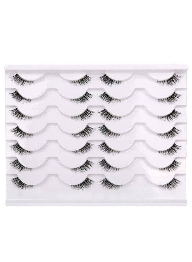 Half False Eyelashes With Clear Band Wispy Cat Eye Look Natural Short Accent Lashes Faux Mink Fake Eyelashes 14 Pairs Pack