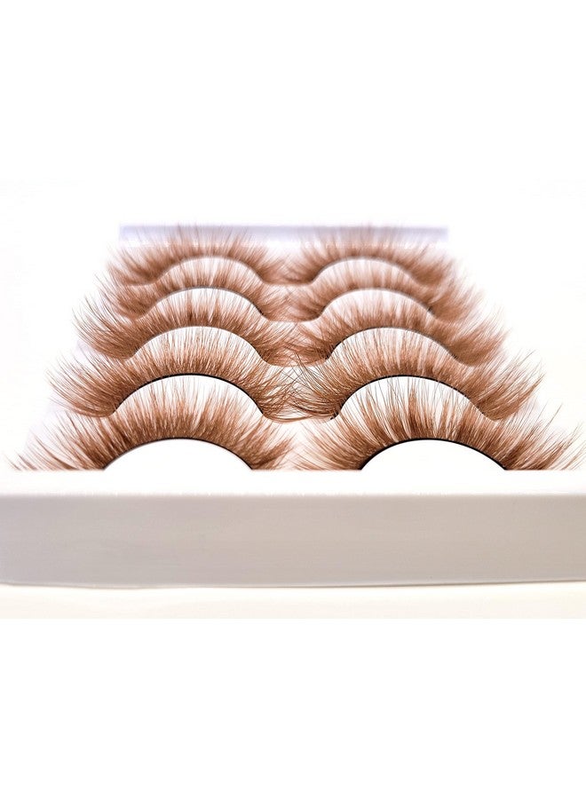 Colored Lashes 20Mm 5 Pairs Pack 3D Faux Mink Brown Eyelashes Brown False Lashes Strips (Fm306 1420Mm Brown 5 Pairs)