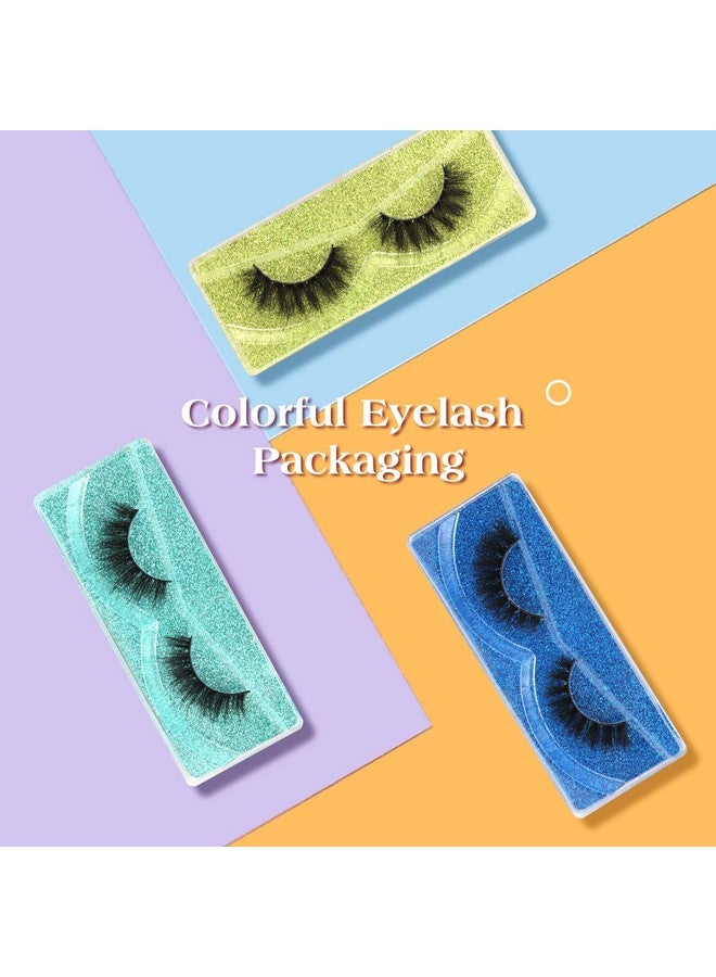 False Eyelashes 15Mm Wispy Lashes Natural Look 3D Faux Mink Lashes Pack 10 Pairs 10 Styles Soft Small Short Sky High Fake Eyelashes Bulk With Glitter Portable Boxes