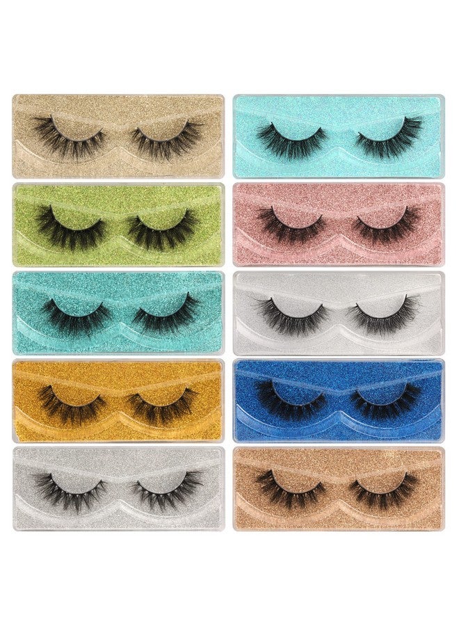 False Eyelashes 15Mm Wispy Lashes Natural Look 3D Faux Mink Lashes Pack 10 Pairs 10 Styles Soft Small Short Sky High Fake Eyelashes Bulk With Glitter Portable Boxes