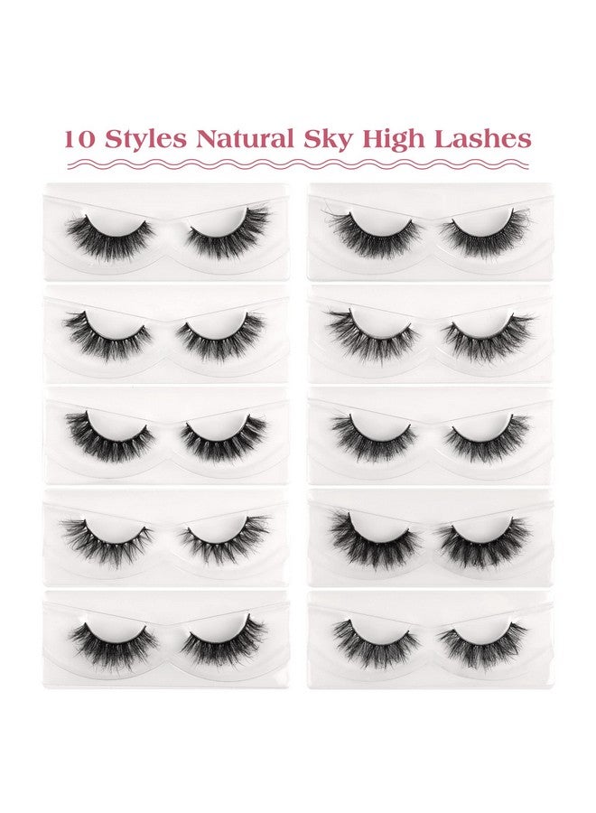 False Eyelashes 15Mm Wispy Lashes Natural Look 3D Faux Mink Lashes Pack 10 Pairs 10 Styles Soft Small Short Sky High Fake Eyelashes Bulk With Glitter Portable Boxes