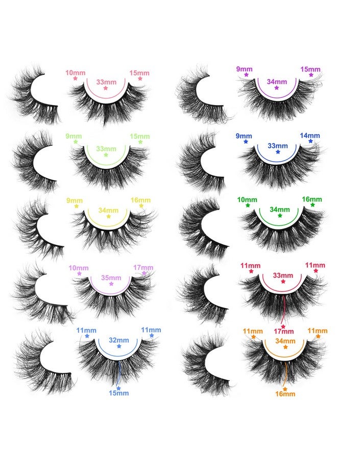 False Eyelashes 15Mm Wispy Lashes Natural Look 3D Faux Mink Lashes Pack 10 Pairs 10 Styles Soft Small Short Sky High Fake Eyelashes Bulk With Glitter Portable Boxes