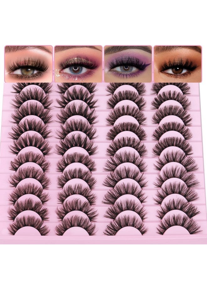 20 Pairs False Eyelashes Natural Faux Mink Lashes Wispy Cat Eye Lashes Fluffy 4 Styles 5D Volume Fake Eyelashes Pack By Tnfvloneins