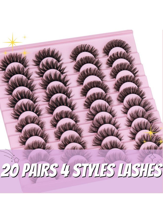 20 Pairs False Eyelashes Natural Faux Mink Lashes Wispy Cat Eye Lashes Fluffy 4 Styles 5D Volume Fake Eyelashes Pack By Tnfvloneins