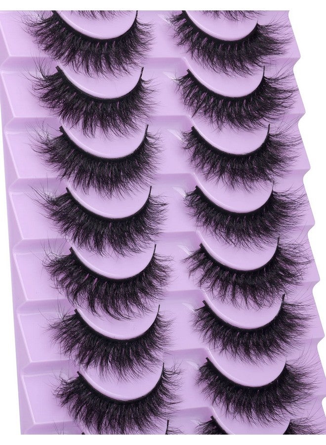 Fluffy Mink Lashes Extension Strip Eyelashes Fairy Thick Volume Eyelashes Cat Eyes Lashes 16Mm Natural Wispy Fluffy Faux Mink Lashes 10 Pairs False Eyelashes