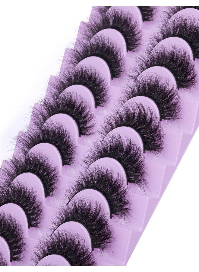 Fluffy Mink Lashes Extension Strip Eyelashes Fairy Thick Volume Eyelashes Cat Eyes Lashes 16Mm Natural Wispy Fluffy Faux Mink Lashes 10 Pairs False Eyelashes