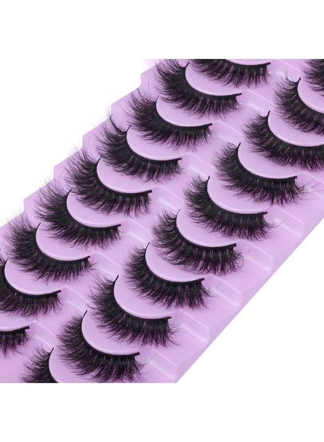 Fluffy Mink Lashes Extension Strip Eyelashes Fairy Thick Volume Eyelashes Cat Eyes Lashes 16Mm Natural Wispy Fluffy Faux Mink Lashes 10 Pairs False Eyelashes