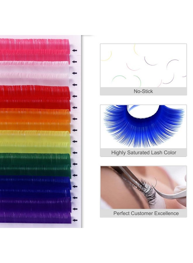 16 Rows Colored Lash Extensions White Pink Red Golden Yellow Green Blue Purple Mix Color 0.05Mm D Curl Individual Single Eyelash Extensions Colored Lashes Extensions（0.05 D 12Mm)