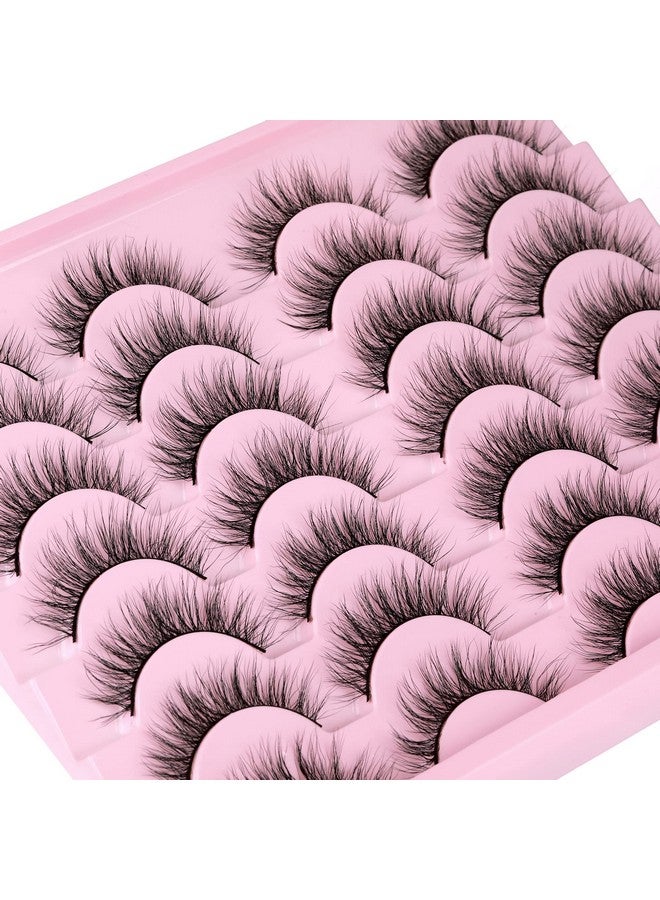 Natural Look Lashes Mink 3D Fluffy Wispy False Eyelashes Short Light Volume Fake Eye Lashes Pack 14 Pairs Reusable Soft Faux Mink Eyelashes