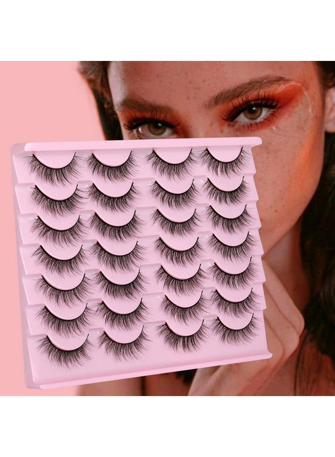 Natural Look Lashes Mink 3D Fluffy Wispy False Eyelashes Short Light Volume Fake Eye Lashes Pack 14 Pairs Reusable Soft Faux Mink Eyelashes