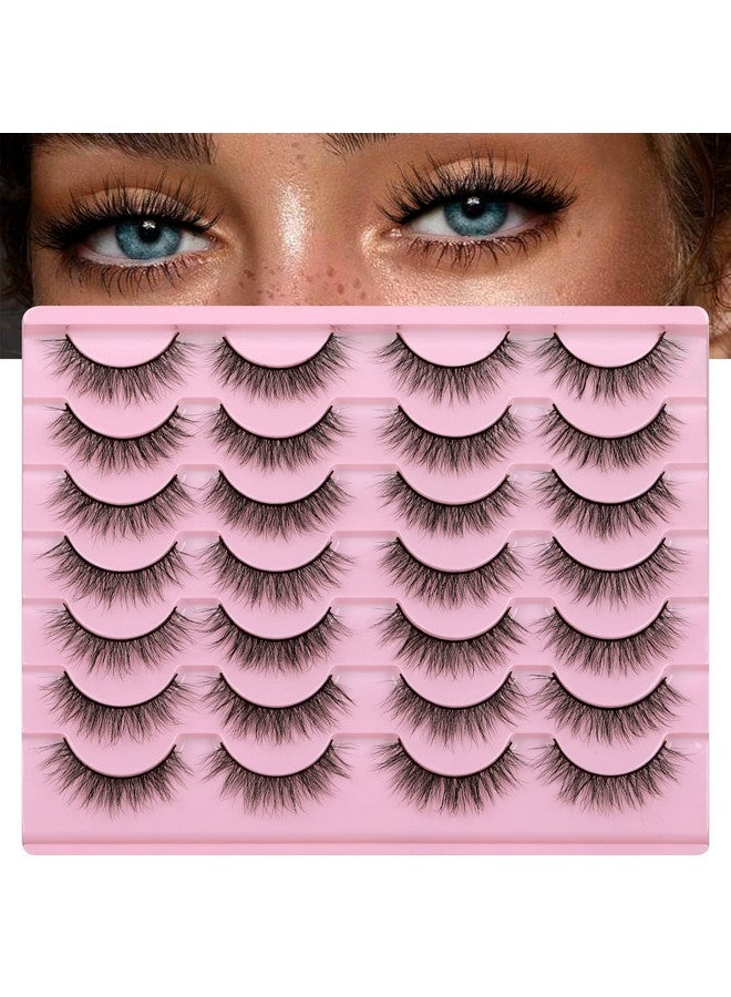 Natural Look Lashes Mink 3D Fluffy Wispy False Eyelashes Short Light Volume Fake Eye Lashes Pack 14 Pairs Reusable Soft Faux Mink Eyelashes