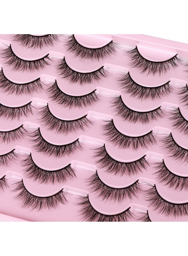 Natural Look Lashes Mink 3D Fluffy Wispy False Eyelashes Short Light Volume Fake Eye Lashes Pack 14 Pairs Reusable Soft Faux Mink Eyelashes