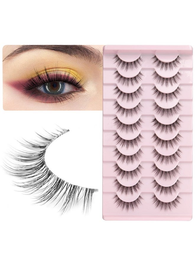 False Eyelashes 3D Lashes Natural Look Fake Eyelashes Clear Band 14Mm Lashes Soft Volume Lashes 10 Pairs Pack