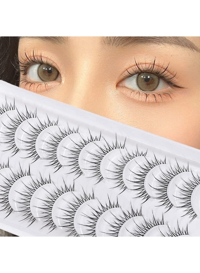 Manga Lashes Natural Look Japanese Anime Lashes Korean Asian Wispy Spiky Lashes With Clear Band Short Fake Eyelash 10 Pairs Pack By Outopen