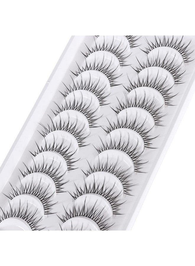 Manga Lashes Natural Look Japanese Anime Lashes Korean Asian Wispy Spiky Lashes With Clear Band Short Fake Eyelash 10 Pairs Pack By Outopen