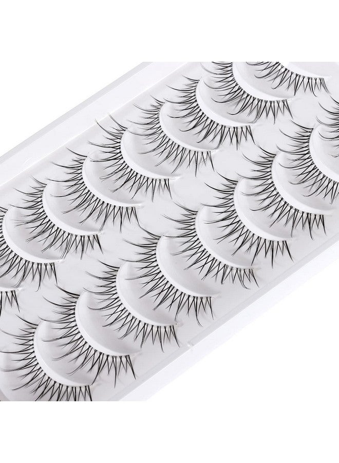 Manga Lashes Natural Look Japanese Anime Lashes Korean Asian Wispy Spiky Lashes With Clear Band Short Fake Eyelash 10 Pairs Pack By Outopen