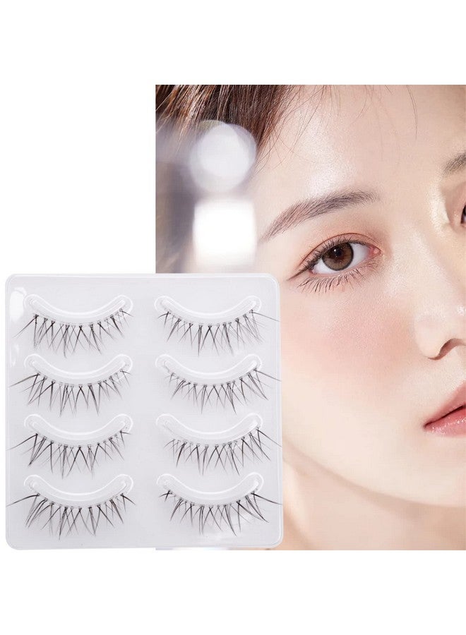 Daily Lashes 4 Pairs Natural Look False Eyelashes Natural Soft Lightweight Comfortable Short Lashes Strip Cross Clear Band Handmade Fake Eyelashes(Gt02)