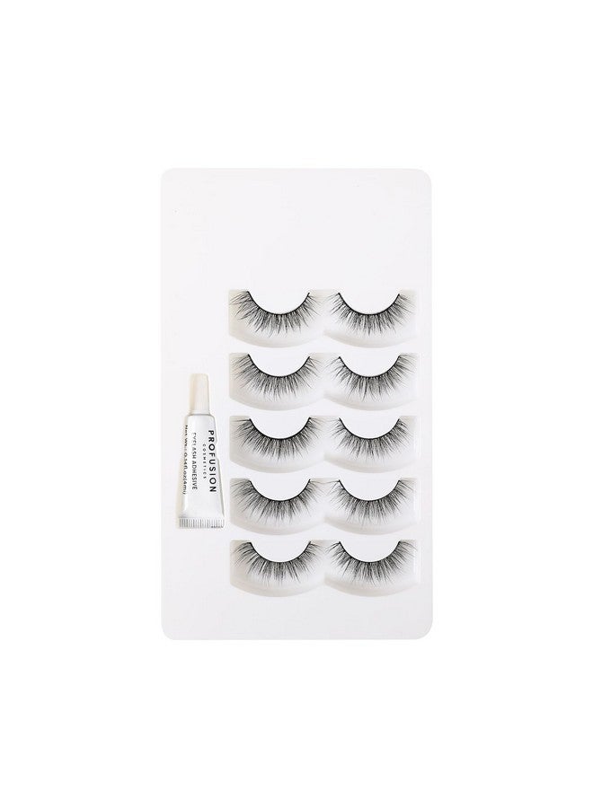 Iconic 3D Faux Mink Lash Set Of 5 With Adhesive Cat Eye Lash Wispies Fluffy False Lashes 5 Pairs Soft Reusable Eyelashes Lightweight Natural Wispies