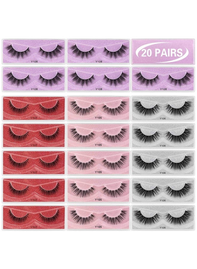 Eyelashes 20 Pairs 4 Style Faux Mink Lashes Natural Look False Lashes Handmade Reusable Soft Fake Eyelashes (20 Pairs + Portable Boxes)